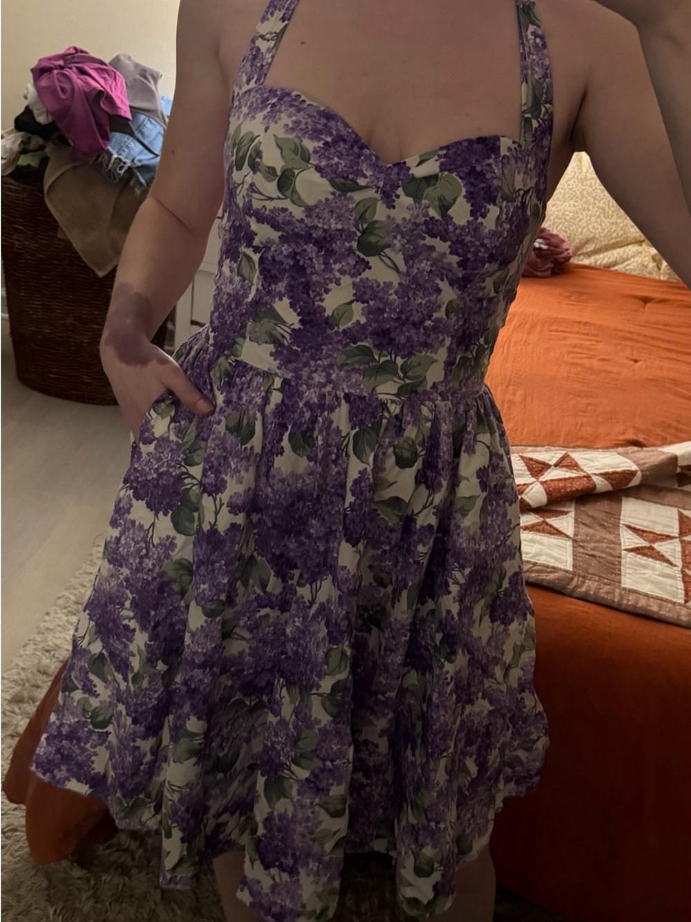 Bernie Dexter Purple Floral Halter Midi Dress - Picture 3 of 6